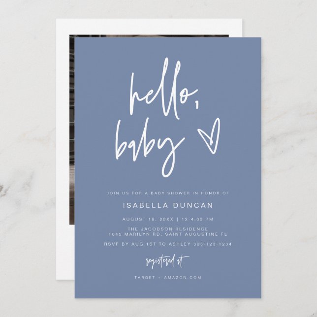 MARLO Modern Boho Dusty Blue Baby Shower  Invitation (Front/Back)