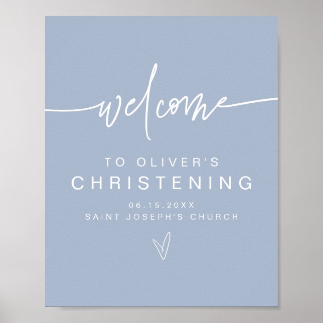 MARLO Modern Boho Dusty Blue Christening Welcome Poster (Front)