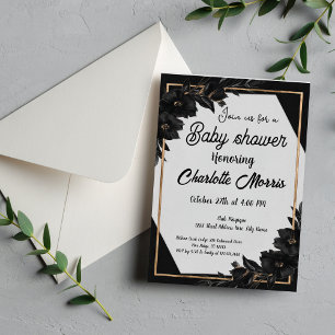 MARLO Modern Minimalist Black & White Baby Shower Invitation