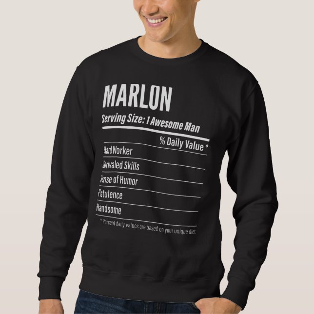 Marlon Serving Size Nutrition Label Calories Sweatshirt (Front)