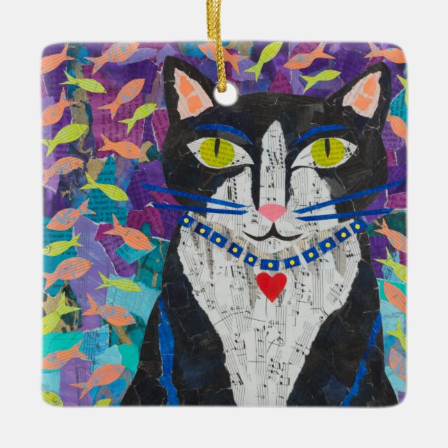 Marmalade and Tuxedo Cat Ceramic Ornament (Front)