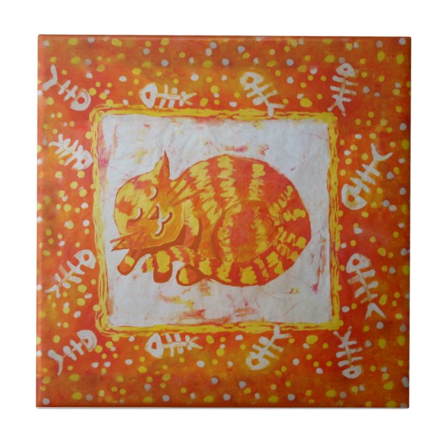 Marmalade cat and fishbones tile (Front)