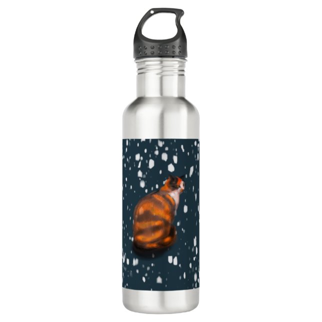 Marmalade cat in snow 710 ml water bottle (Front)