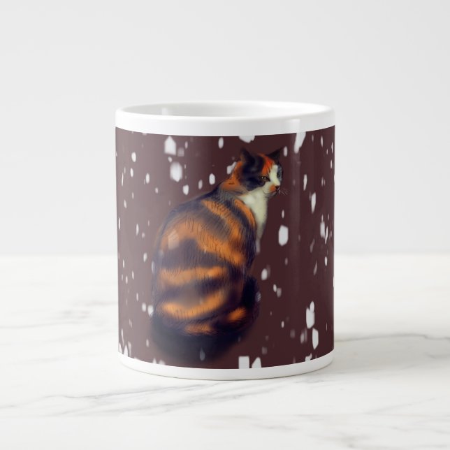 Marmalade cat in snow giant coffee mug (Front)