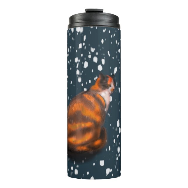 Marmalade cat in snow  thermal tumbler (Front)