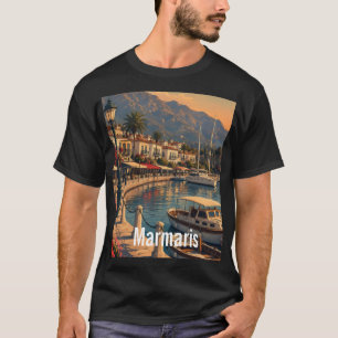 Marmaris Coastal Harbour Retro Art Men's Tee