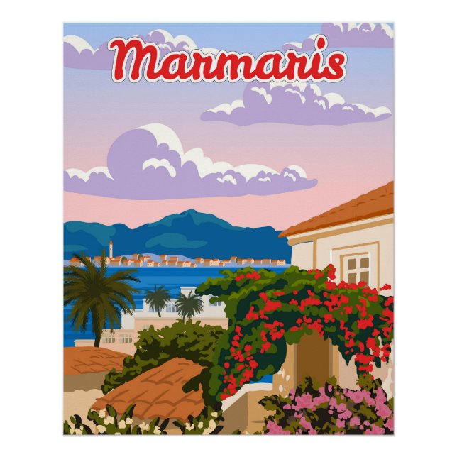 Marmaris landmark, Turkey resort, retro poster (Front)