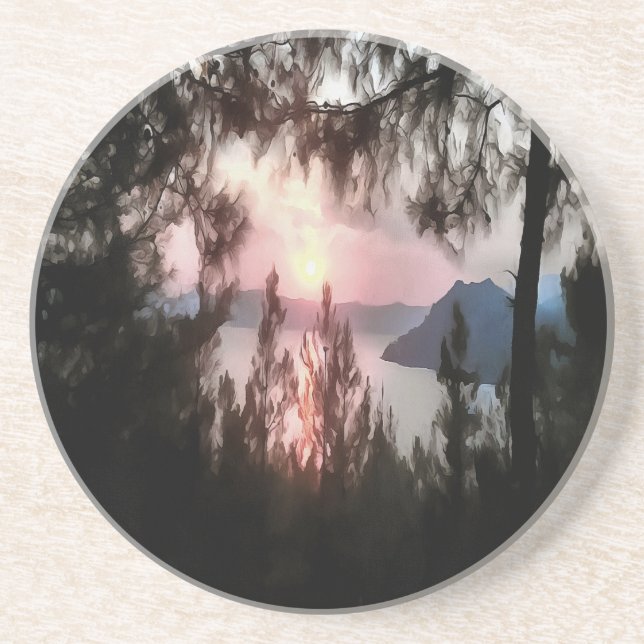 Marmaris Sunset Framed By Palm Trees Landscape Art Coaster (Front)