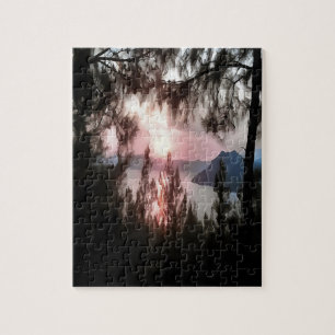 Marmaris Sunset Framed By Palm Trees Landscape Art Jigsaw Puzzle