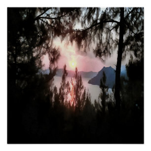 Marmaris Sunset Framed By Palm Trees Landscape Art Poster