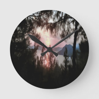 Marmaris Sunset Framed By Palm Trees Landscape Art Round Clock