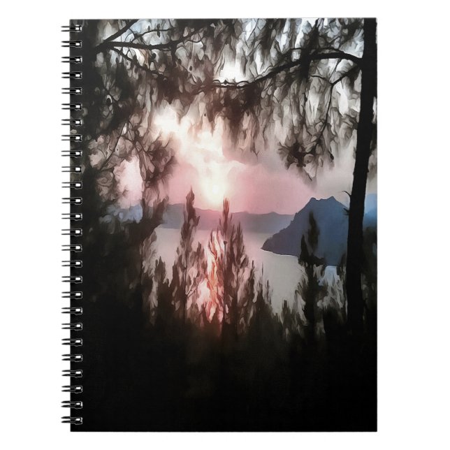 Marmaris Sunset Framed By Palm Trees Landscape Art Spiral Notebook (Front)