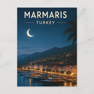 🌙 Marmaris Turkey Marina And Night Harbour Views Postcard