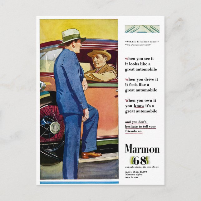 Marmon 68 - Vintage Automobile Advertisement Postcard (Front)