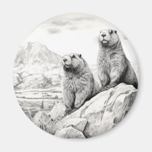 Marmot Animal Discovery Wild Nature Ink Sketch Art Magnet