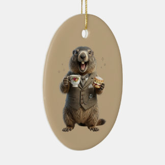 Marmot Drinking Tea Ceramic Tree Decoration