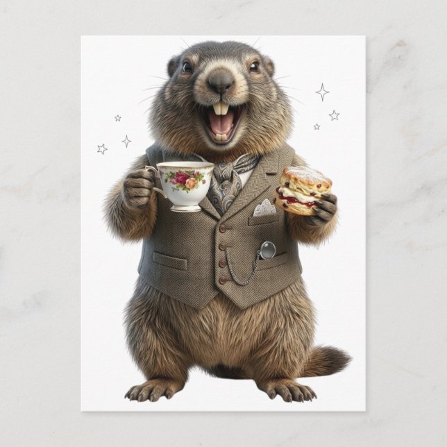 Marmot Drinking Tea Holiday Postcard (Front)