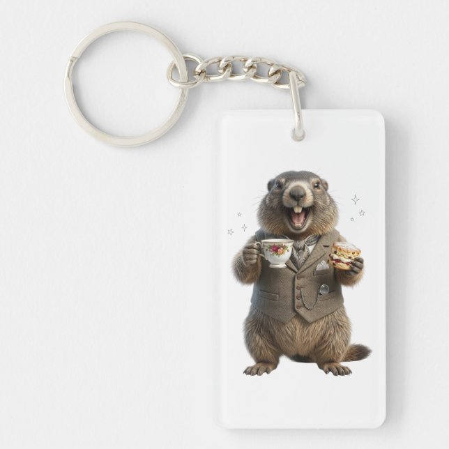 Marmot Drinking Tea Key Ring (Front)