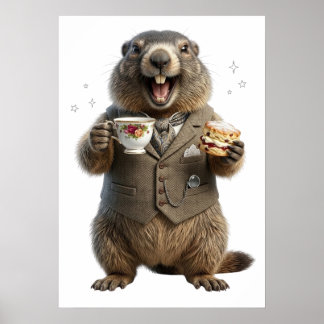 Marmot Drinking Tea Poster