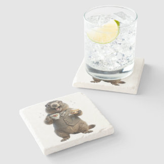 Marmot Drinking Tea Stone Coaster
