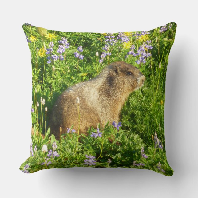 Marmot in Mount Rainier Wildflowers Cushion (Front)