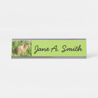 Marmot in Mount Rainier Wildflowers Desk Name Plate