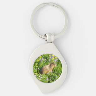 Marmot in Mount Rainier Wildflowers Key Ring