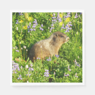 Marmot in Mount Rainier Wildflowers Napkin