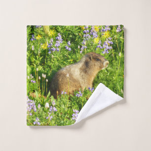 Marmot in Mount Rainier Wildflowers Wash Cloth
