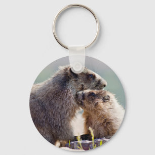 Marmot Mother with Baby Key Ring