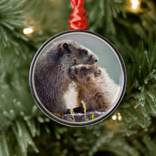 Marmot Mother with Baby Metal Tree Decoration