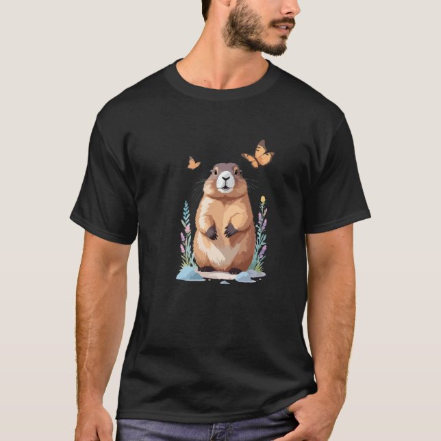 Marmot Vector Painting Adorable Fun Animal Playing T-Shirt (Front)