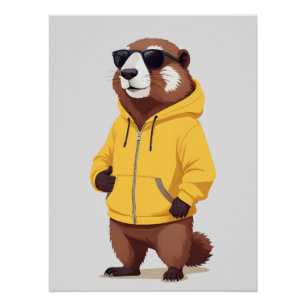 Marmot Wearing Hoodie Funny Cool Animal Character  Poster