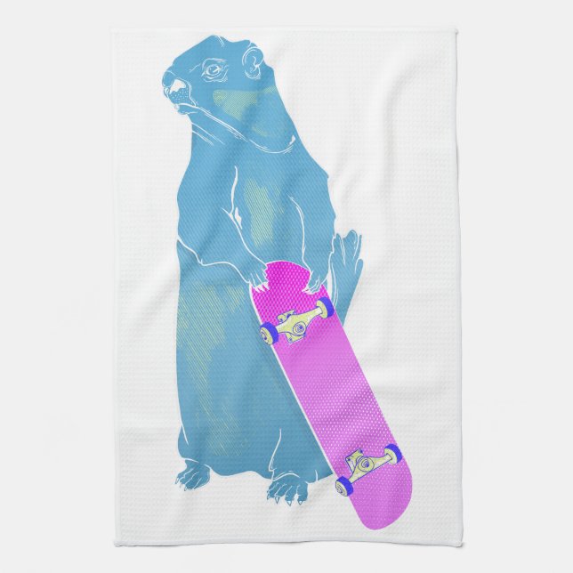 Marmot Woodchuck skateboarding Tea Towel (Vertical)