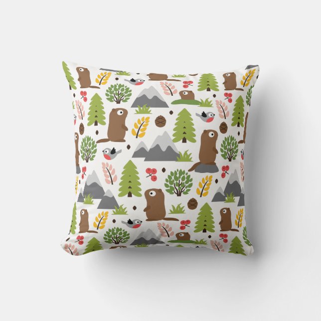 Marmots on a Mountain Glade Cushion (Front)