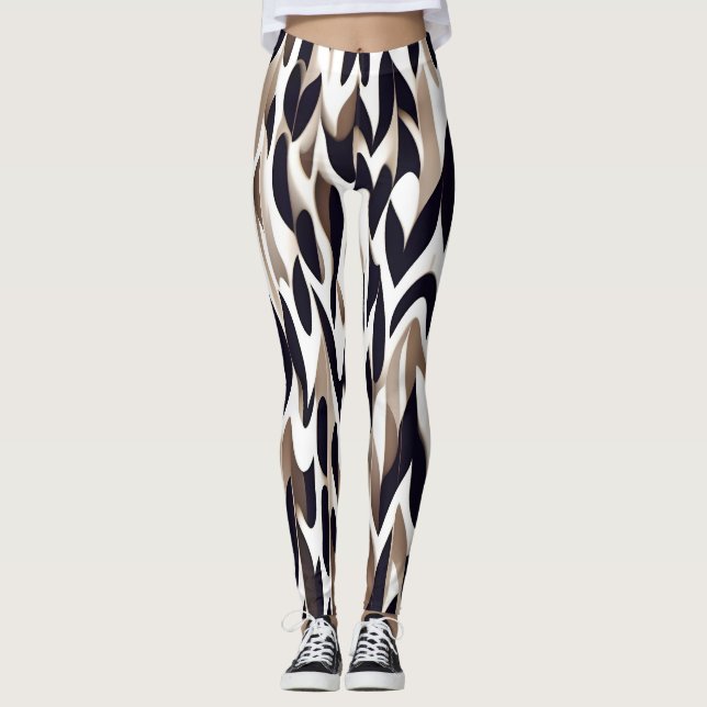 Marocco Triangle Geometric Brown Grey Pattern Leggings (Front)