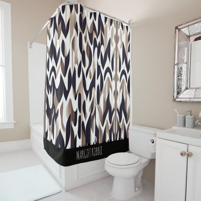 Marocco Triangle Geometric Brown Grey Pattern Shower Curtain (In Situ)