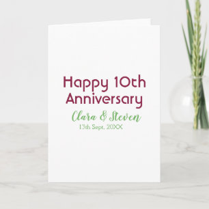 MARON GREEN PASTEL happy 10th anniversary wedding Card