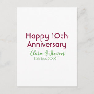 MARON GREEN PASTEL happy 10th anniversary wedding Postcard