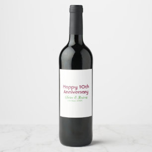 MARON GREEN PASTEL happy 10th anniversary wedding Wine Label