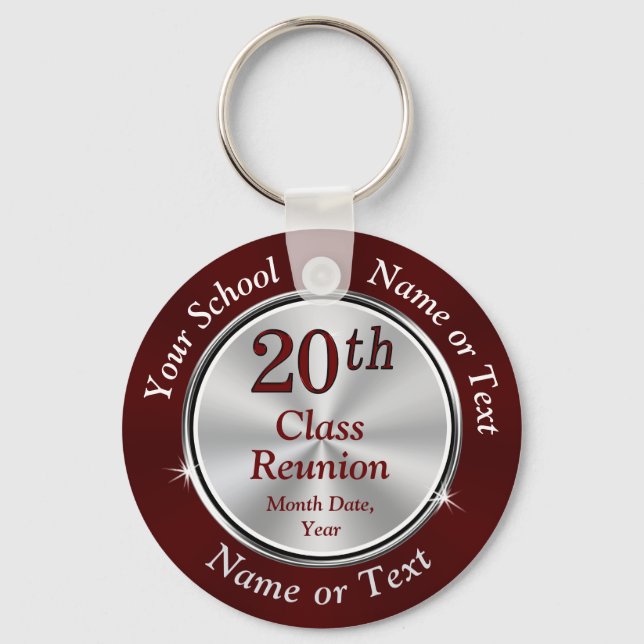 Maroon 20th High School Reunion Party Favors Key Ring (Front)