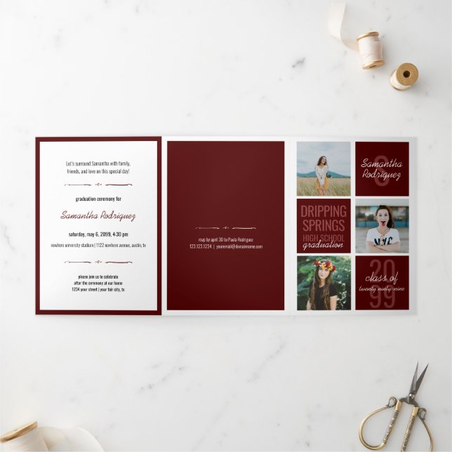 Maroon 5-Photo Fun Boxes Graduation Tri-Fold Invitation (Outside)