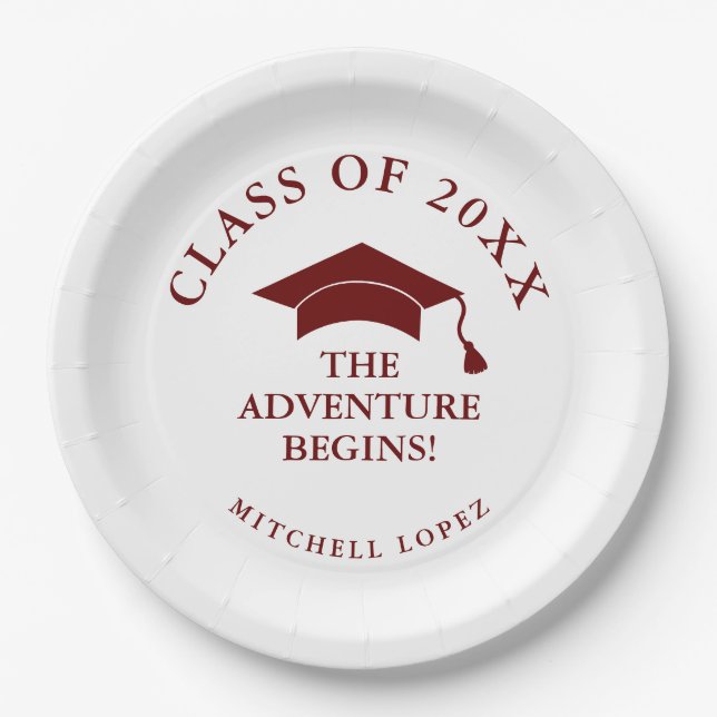 Maroon Adventure Begins Graduation Paper Plate (Front)