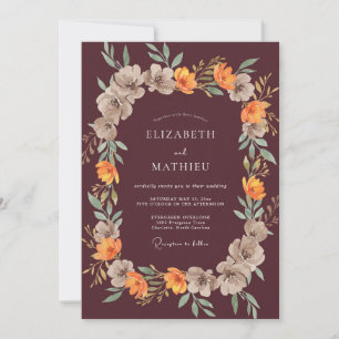 Maroon Amber Foliage Eucalyptus Wedding Invitation