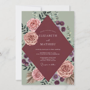 Maroon Amethyst Leaf Wedding Invitation