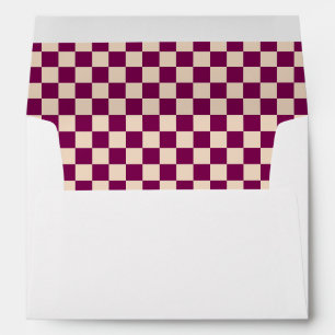 Maroon and beige chequerboard pattern envelope