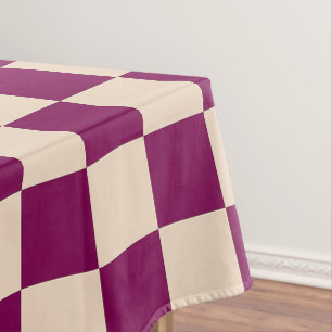 Maroon and beige chequerboard pattern tablecloth