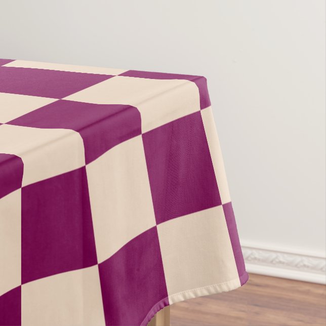 Maroon and beige chequerboard pattern tablecloth (In Situ)