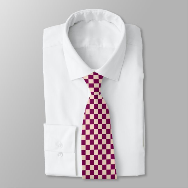 Maroon and beige chequerboard pattern tie (Tied)