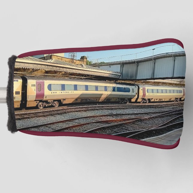 Maroon and beige train  golf head cover (Front)